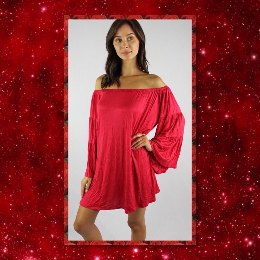 JUST IN🆕 Red Off Shoulder Bell Sleeve Dress/Tunic
